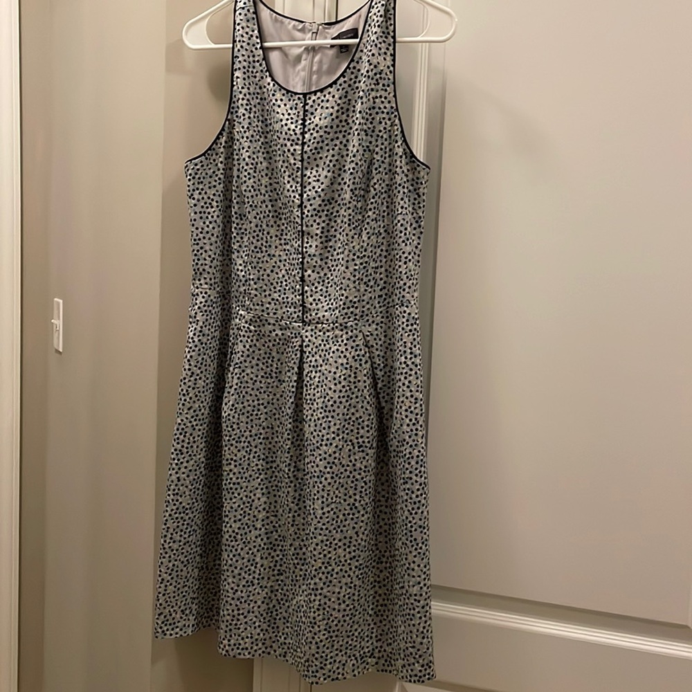 The Limited Grey and polka dot dress; back zip.